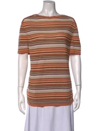 Pre-owned Hermes Linen Striped T-shirt In Orange