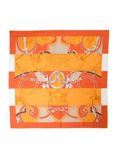 Pre-owned Hermes L'instruction Du Roy Silk Scarf W/ Tags In Orange