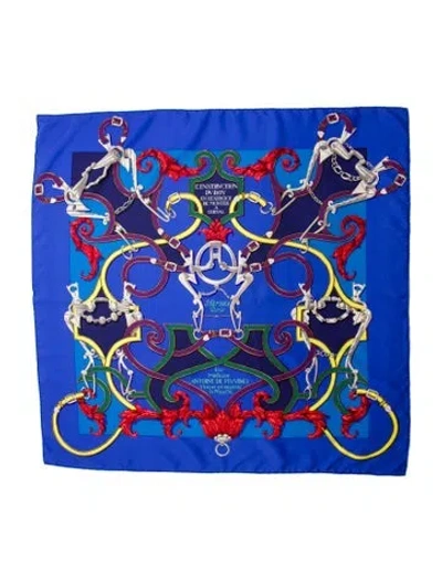 Pre-owned Hermes L'instrvction Dv Roy Silk Scarf In Blue