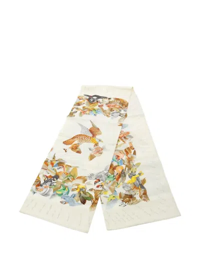 Pre-owned Hermes L'intrus Bird-print Scarf In Neutral