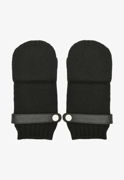 Hermes Lionel Cashmere Mittens In Black Cashmere And Deerskin In Green