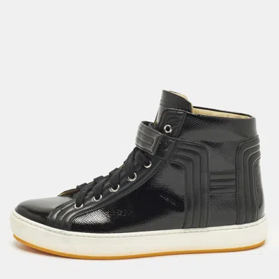Pre-owned Hermes Lions Size 40 Black Leather And Patent Leather High Top Sneakers