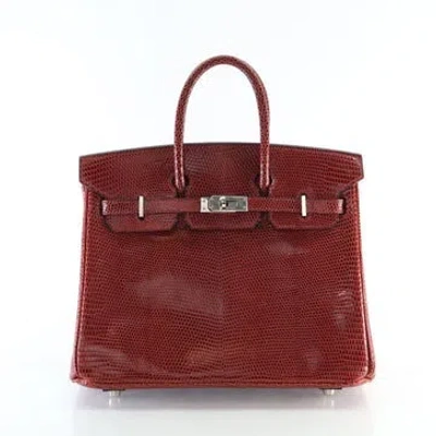 Pre-owned Hermes Lizard Birkin 25 In Burgundy