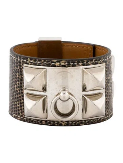 Pre-owned Hermes Lizard Collier De Chien Wrap Bracelet, 6.5" In Multi