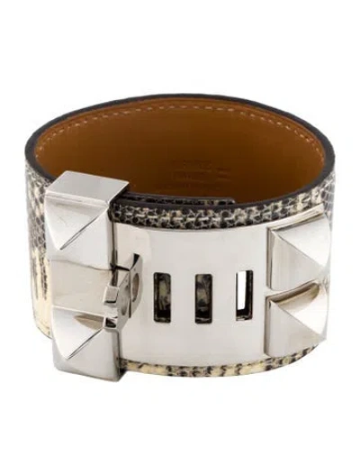 Pre-owned Hermes Lizard Collier De Chien Wrap Bracelet In Multi
