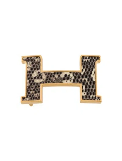 Pre-owned Hermes Lizard Constance Belt Buckle In Gold