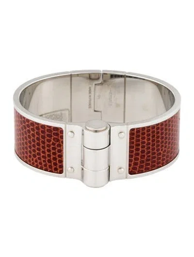 Pre-owned Hermes Lizard Hinged Bracelet, 6.5" In Multi