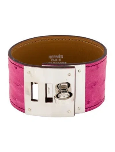 Pre-owned Hermes Lizard Kelly Dog Wrap Bracelet In Pink