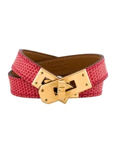 Pre-owned Hermes Lizard Kelly Double Tour Wrap Bracelet In Multi