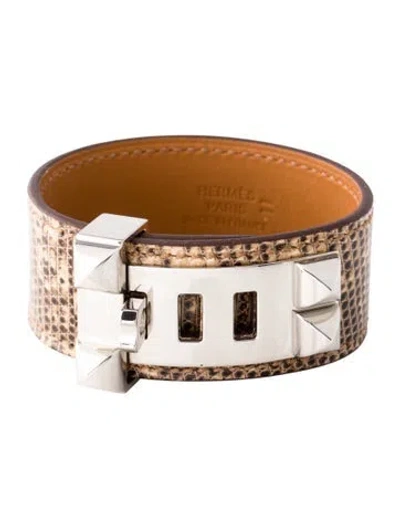 Pre-owned Hermes Lizard Leather Collier De Chien 24 Wrap Bracelet In Brown