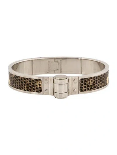 Pre-owned Hermes Lizard Narrow Hinged Bracelet, 7" In Brown