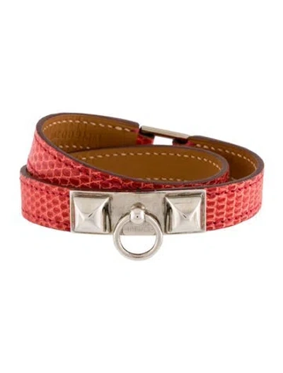 Pre-owned Hermes Hermès Lizard Rivale Double Tour Bracelet In Multi