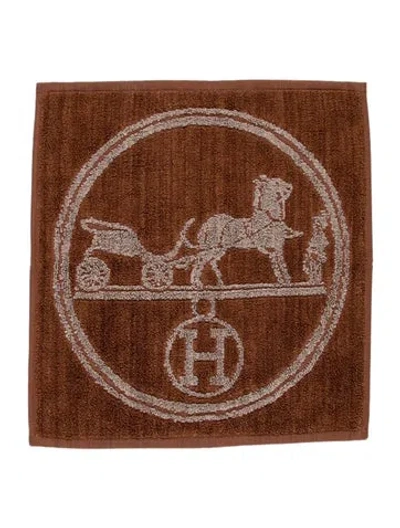 Pre-owned Hermes Logo Carriage Hand Towel In Brown