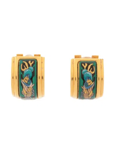 Pre-owned Hermes Logo Clip-on Earrings In Gold