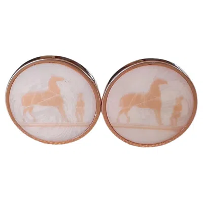 Pre-owned Hermes Hermès Logo Earrings Horse Equestrian Theme In Corozo Rose Gold Hdw In Red