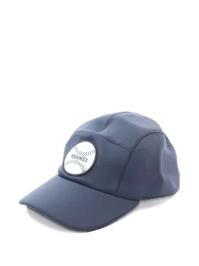 Pre-owned Hermes Logo-patch Cap In Blue