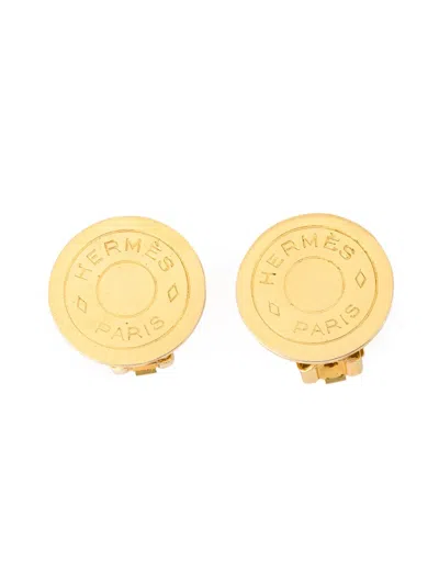 Pre-owned Hermes Logo Stud Clip-on Earrings In Silver