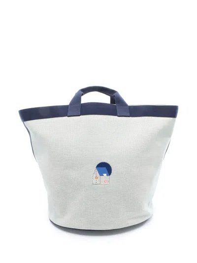 Pre-owned Hermes Logo Tote Bag In White