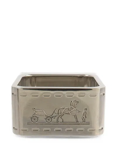 Pre-owned Hermes Logo-engraved Scarf Ring In Silver