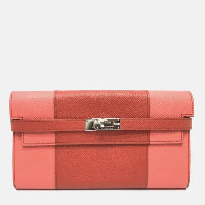Pre-owned Hermes Long Leather Pink Long Wallet