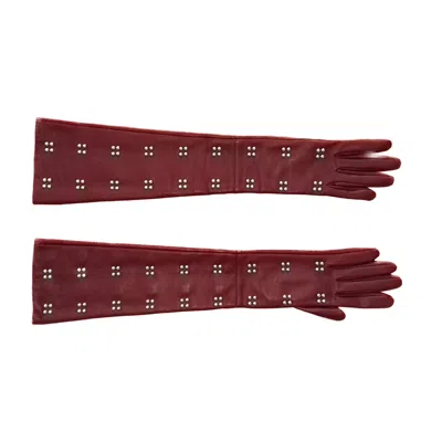 Pre-owned Hermes Hermès Long Opera Gloves Burgundy Lambskin Leather Size 6.5 In Box In Red