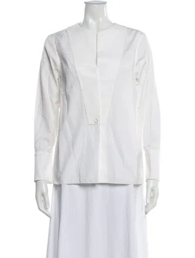 Pre-owned Hermes Long Sleeve Blouse In White