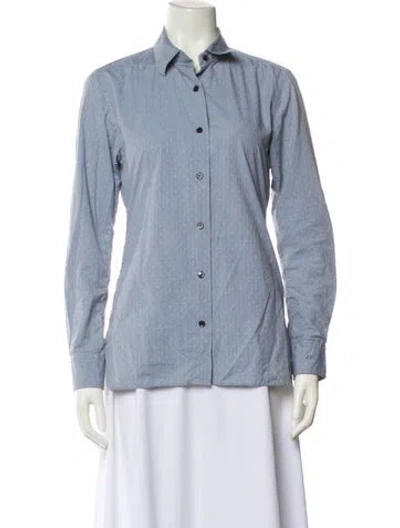 Pre-owned Hermes Long Sleeve Button-up Top In Blue