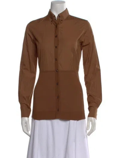 Pre-owned Hermes Long Sleeve Button-up Top In Brown