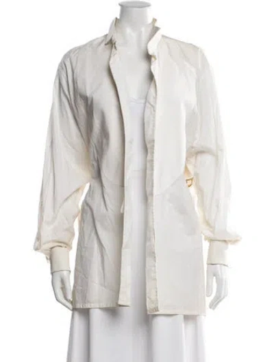 Pre-owned Hermes Long Sleeve Button-up Top In Neutral