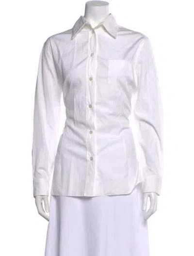 Pre-owned Hermes Long Sleeve Button-up Top In White
