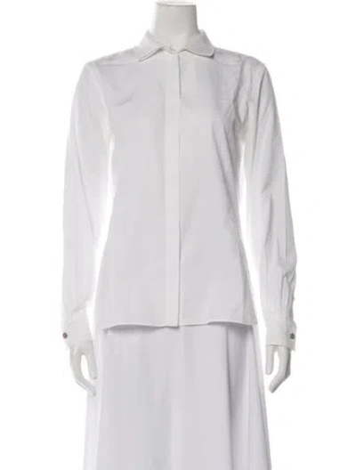 Pre-owned Hermes Long Sleeve Button-up Top In White