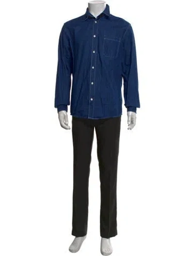 Pre-owned Hermes Long Sleeve Denim Shirt In Blue