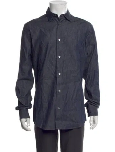 Pre-owned Hermes Long Sleeve Denim Shirt In Blue