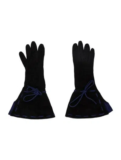 Pre-owned Hermes Long Suede Gloves In Black