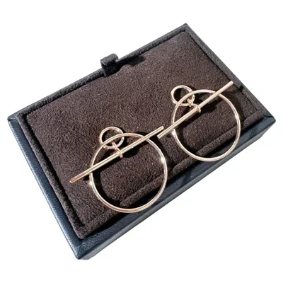 Pre-owned Hermes Hermès Loop Earrings, Small Model, 18k Rose Gold In Red