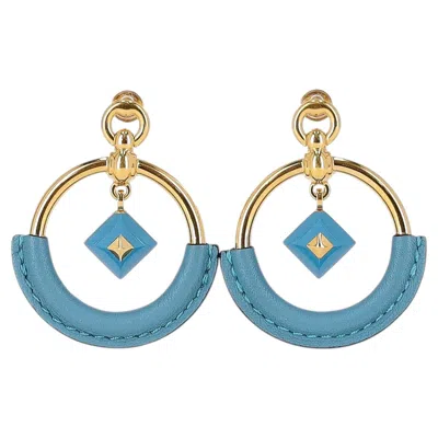 Pre-owned Hermes Loop Medor Gold-plated Earrings In Enamel & Leather In Multi
