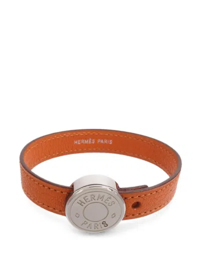 Pre-owned Hermes Looping Calf Leather Bracelet In Silver