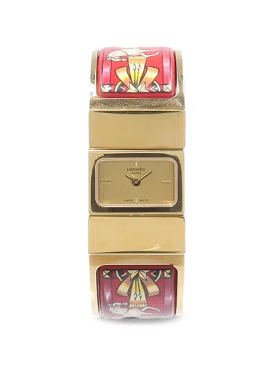 Pre-owned Hermes Loquet Enamel 19mm Watch In Gold