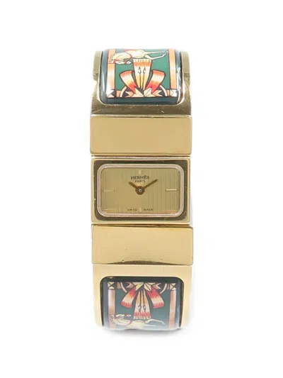 Pre-owned Hermes Loquet Enamel 20mm Watch In Gold