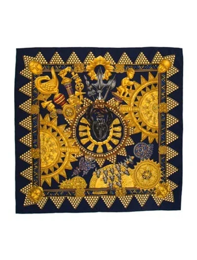Pre-owned Hermes L'or Des Chefs Silk Scarf In Black