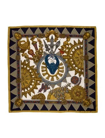 Pre-owned Hermes L'or Des Chefs Silk Scarf In Gold