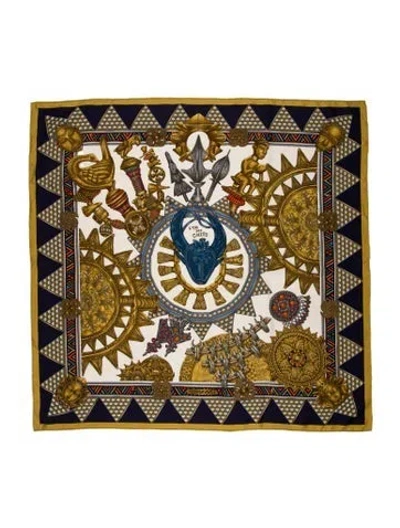 Pre-owned Hermes L'or Des Chefs Silk Scarf In Gold