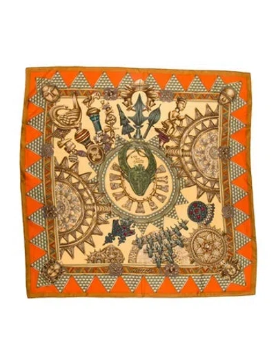 Pre-owned Hermes L'or Des Chefs Silk Scarf In Orange