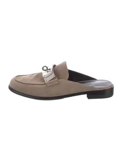 Pre-owned Hermes Lota Suede Mules In Neutral