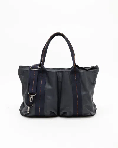 Pre-owned Hermes Hermès Caravan Horizontal Mm Tote Bag In Blue