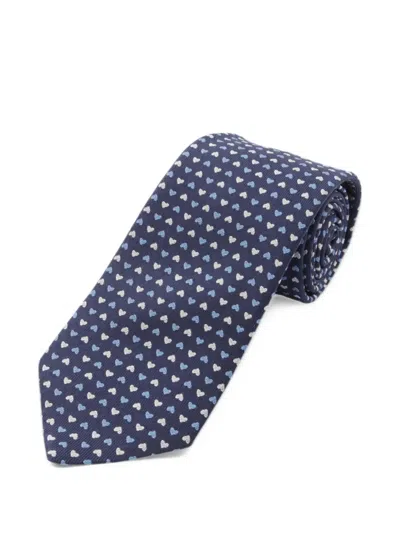 Pre-owned Hermes Love-love Heart-pattern Tie In Blue
