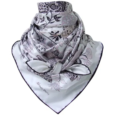 Pre-owned Hermes Lovely Hermès Silk Scarf Fleurs Et Papillons De Tissus C. Henry White 35'