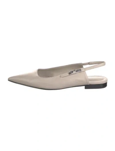Pre-owned Hermes Lovely Leather Slingback Flats In Gray