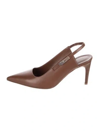 Pre-owned Hermes Lover 80 Leather Slingback Pumps In Brown