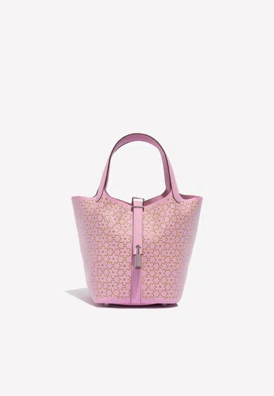 Hermes Lucky Daisy Picotin 18 In Mauve Sylvestre, Cuivre And White Swift With Palladium Hardware